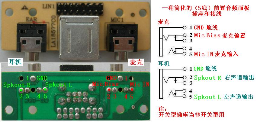 电脑前置音频线接法